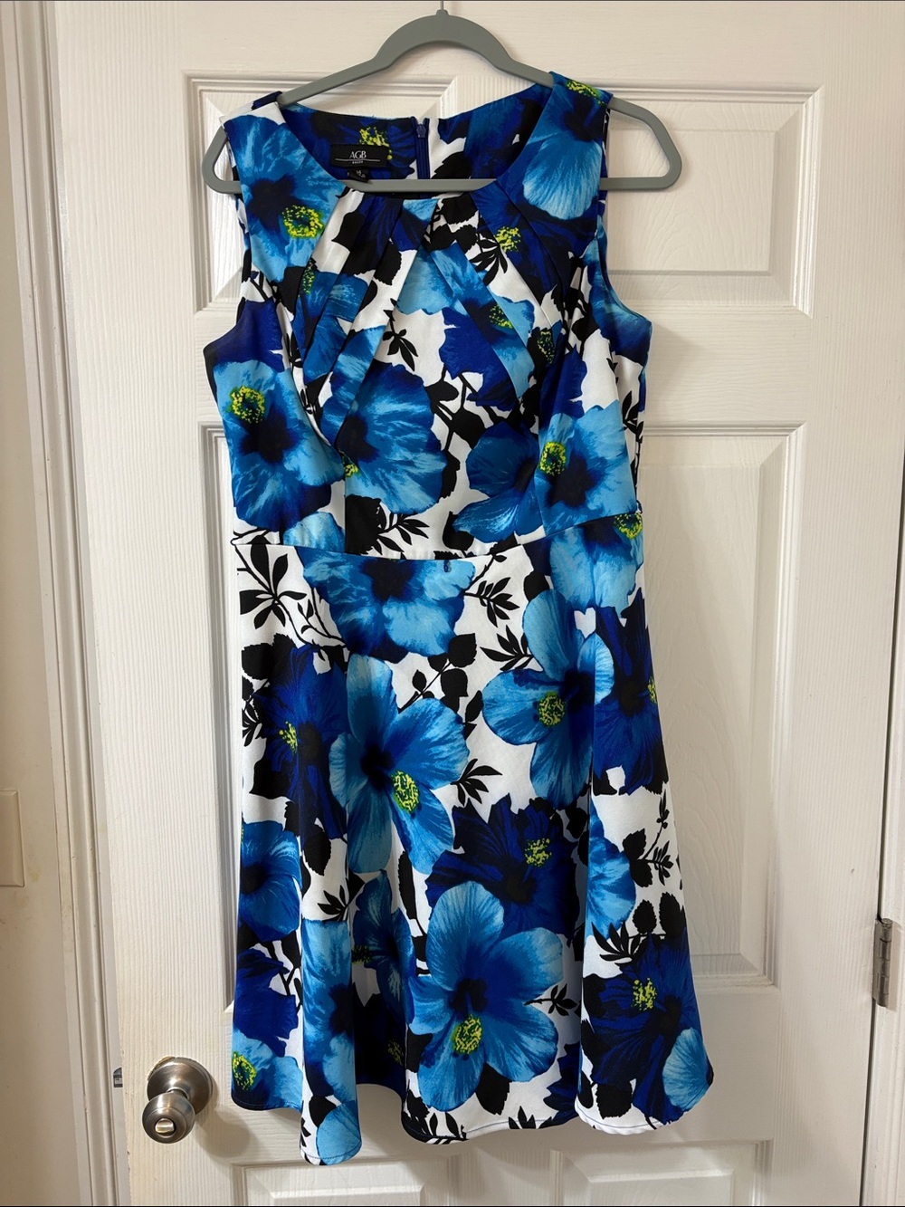 AGB Royal Blue & White Floral Sleeveless A-Line Dress